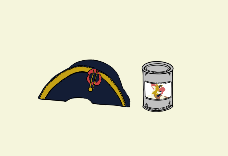 イラスト：ナポレオンの帽子と缶詰